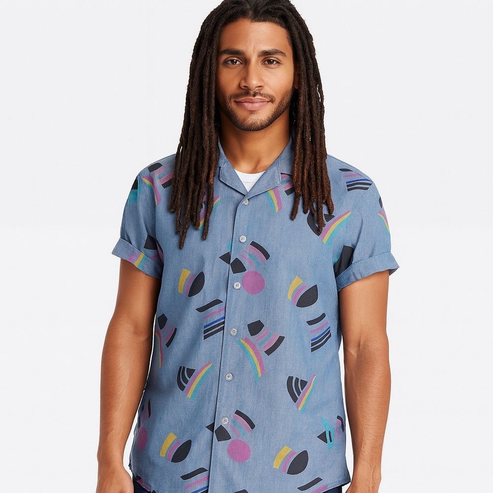 Short Sleeve Button Down Casual Fit Chambray Medium #takepride